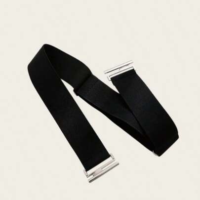 1 Cinturón elástico ajustable, cinturón de mezclilla elástico unisex, cinturón de cuero casual negro