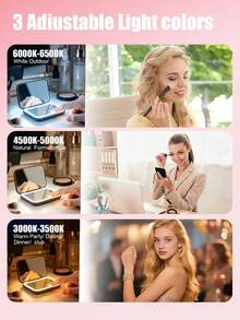 LED Makeup Mirror, Lighted Makeup Mirror, Portable Mini Makeup Mirror, USB Rechargeable LED Lighting Travel Makeup Mirror, Dimmable Vanity Mirror With 3 Color Lighting Modes - White, Natural, Warm, Touch Screen Brightness Adjustment, Multi-Functional Tabletop Makeup Mirror For Student Dorm, Travel, Makeup, Office, Bedroom, Best Gift For Women On Valentine's Day/Mother's Day - Multicolor - View 6