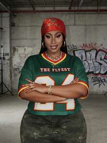 Y2K 修身女式上衣，2026 春季新款数字字母印花 V 领短袖宽松休闲通勤街头风 - 綠色 - 查看 1