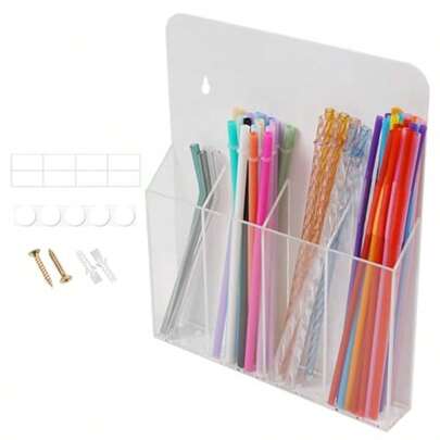 Dispensador de pajitas de acrílico para armario de mayor capacidad de 12"X10", pajitas reutilizables de tuler, organizador con adhesivo ultra pegajoso y pegatinas, color verde salvia