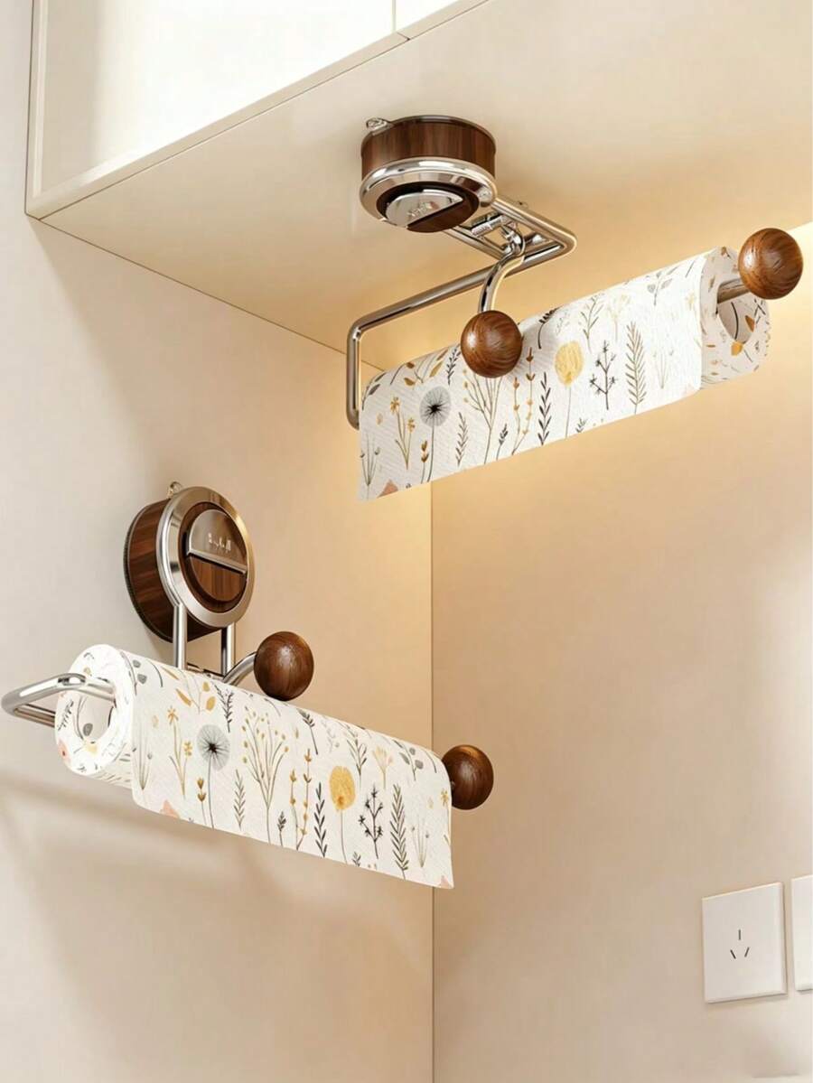 1个吸盘式纸巾架，壁挂式厨房/浴室卫生纸卷分配器，保鲜膜和抹布收纳架