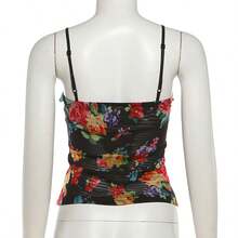 Áo hai dây lửng YeonC dành cho nữ, in họa tiết, phối lưới, chất liệu polyester co giãn, kiểu dáng thường ngày, thích hợp cho mùa hè. - màu đen - Xem 7