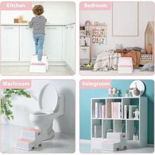 2 Step Stool Anti-Slip Sturdy Toddler Two Step Stool Toilet Potty Training, Bathroom, Kitchen (Pink) - PINK - View 3