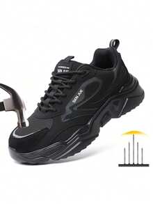 Giày bảo hộ động nữ, giày thời trang buộc dây mũi thép, giày động nhẹ, chống mài mòn, chống trượt, chống va đập, chống đâm thủng, giày thể thao, ủng bảo hộ an ninh cho nữ. - màu đen - Xem 1