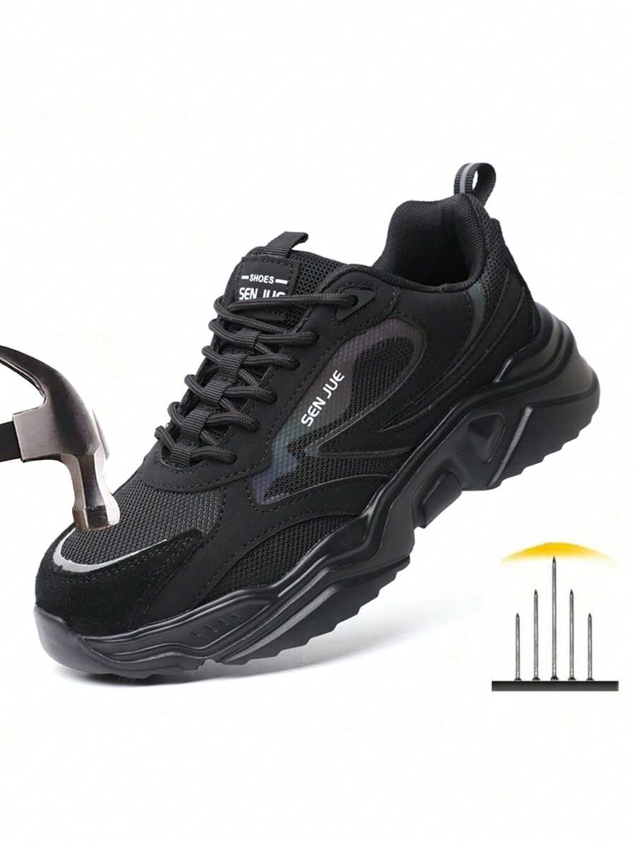 Giày bảo hộ động nữ, giày thời trang buộc dây mũi thép, giày động nhẹ, chống mài mòn, chống trượt, chống va đập, chống đâm thủng, giày thể thao, ủng bảo hộ an ninh cho nữ. - màu đen - Xem 1