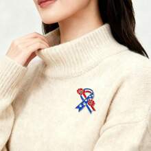2pcs American Independence Day Floral Ribbon Brooch, Fashion Oil Drop Star Spangled Banner Versatile Commemorative Accessory - Multicolor - View 6