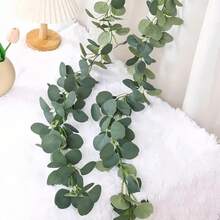 1pc/2pcs Artificial Eucalyptus Leaf Garland Decor, Fake Plant, Wedding Party Table Decoration, Indoor Outdoor, Faux Eucalyptus Wreath - Green - View 2