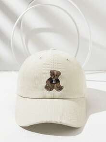 1pc Vintage Cute Embroidered Bear Patchwork Unisex Baseball Cap, Autumn/Winter - 彩色 - 查看 6