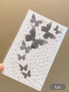 1pc New Ethereal Black Butterfly Face Sticker, Self-Adhesive Pearl Eye Makeup Sticker, Music Festival Party Stage Makeup, Create Innocent Deer Eyes Creative Face Sticker,Concert Look,Face Gems - Multicolor - View 6