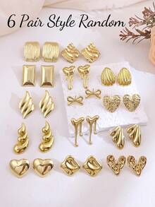 6 Paar Damen Ohrringe Set in verschiedenen Goldtönen, luxuriöse Ohrring Kombination Set, modische und vielfältige Stile inklusive dicke goldene Creolen, retroartige personalisierte goldene Ohrstecker, leichte verdrehte geometrische Ohrhänger und andere Designs. Einfach und elegant, retro-chic Design, zeigt einzigartige Eleganz. Speziell gefertigter Modeschmuck für Frauen und Mädchen. - Verschiedenfarbig - Übersicht 10