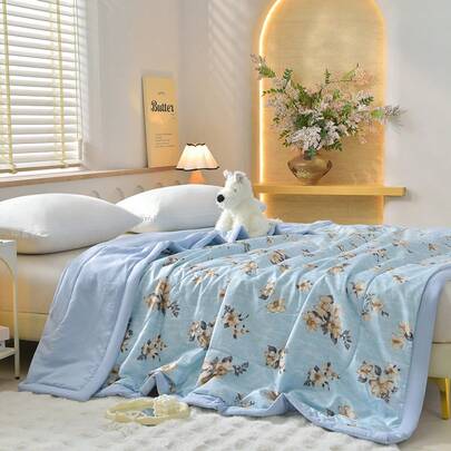 1pc Lightweight Summer Quilt, Cooling Blanket, Solid Color With Various Floral Patterns Available, High-Quality Summer Quilt, Machine Washable, Non-Matting, Skin-Friendly And Soft