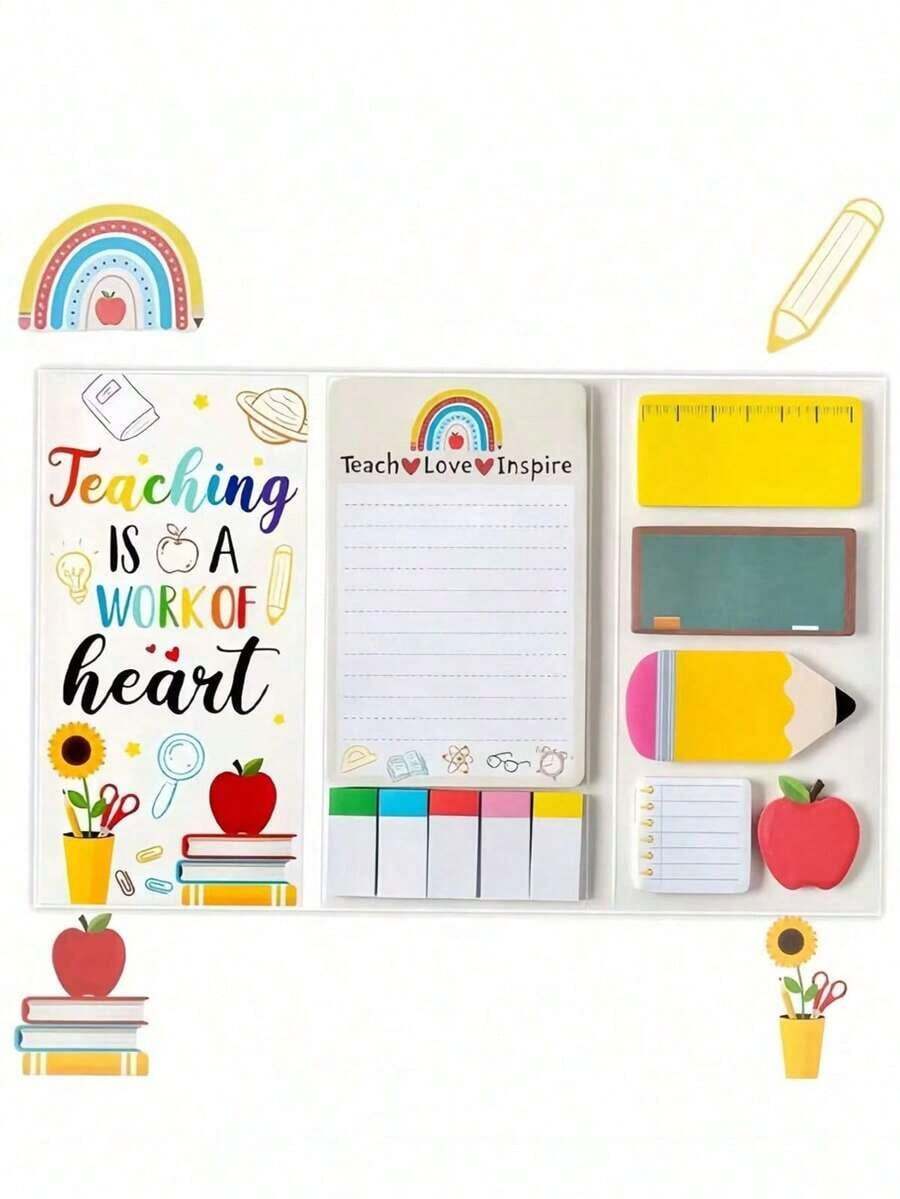 1 Set Teacher's Day Gift Sticky Note Set,Colorful, Self-Adhesive Pads With Educational Design, Suitable Back To School For Teachers Gift- Includes Notebook, Planner, Pencil, Etc. - School Office Supplies, Teacher Gifts,Back To School Season, Back To School Season, Graduation Season, Back To School Gifts, Graduation Gifts - 彩色 - 查看 1