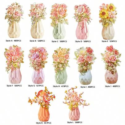 400+ Micro Particle Flower Building Blocks/12 Different Styles Of Flowers Including Jasmine, Everlasting Flower, Marigold, Sunflower, Etc./High-Quality Assembled Flowers/Adult DIY Handmade Birthday Gift/Adult Building Block Flower Bouquet Decor/Assembled Flower Vase/Desktop Decor/Bedroom Decoration/Desk Decor/Flower Vase Bouquet/3D Puzzle Building Blocks/Valentine's Day/Christmas Gift