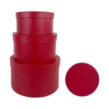 Bộ 4 hộp quà giấy tròn màu đỏ, hộp quà hình trụ có nắp đậy, chất liệu giả da, thích hợp để đựng hoa, quà sinh nhật, quà cưới, quà Ngày của Mẹ. - Xem 4