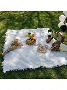 1pc Portable Thick Picnic Blanket, White Camping Mat, Beach Towel, Comfortable Cozy Sofa Throw, Outdoor Garden Tent Pad, Waterproof & Warm, Home Decor, Photography, Anti-Tear, Versatile Blanket/Tablecloth/Wall Hanging - Trắng - Xem 9