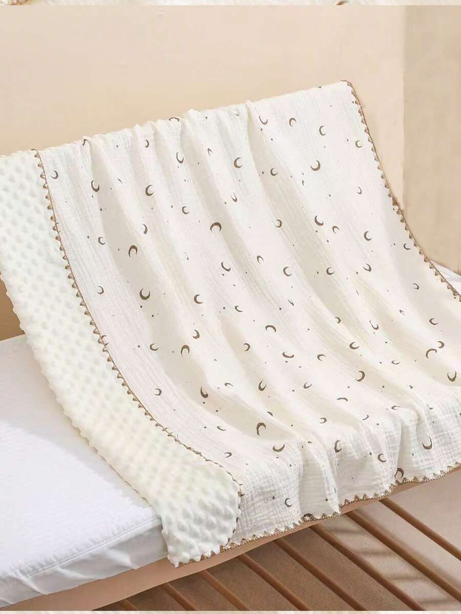 1 chiếc chăn bông mềm mại họa tiết sao và trăng vàng cho bé, thoải mái cho mùa xuân/hè, phù hợp cho phòng trẻ em, xe đẩy, văn phòng và người lớn. - Sao vàng và mặt trăng - Xem 1