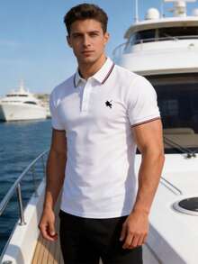 夏季透气时尚印花休闲商务运动多功能Polo衫 - 白色 - 查看 10