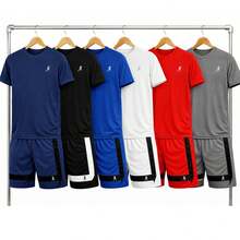 Kit Of 3 Dry Fit T-Shirts + 3 Men's Double Shorts - Black, Red and Gray - View 2