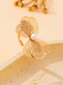 1 chiếc nhẫn đơn thời trang nữ, thiết kế hoa rỗng tối giản thanh lịch, phù hợp để đeo hàng ngày, đi nghỉ mát và làm quà tặng. - Vàng - Xem 3