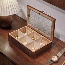 1pc Handmade Retro Wooden Cabinet With Glass Door Panel, Vintage Wooden Jewelry Storage Box, Desktop Cosmetic Storage Box, Gift For Women - Light Coffee - View 6