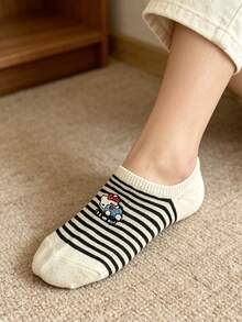 SANRIO 4 đôi tất cổ ngắn nữ mùa xuân/hè kẻ sọc hình mèo con, kiểu dáng thường ngày. - Nhiều màu - Xem 2