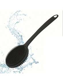 1pc Double-Sided Silicone Body Brush - Exfoliating Scrubber, Massage For Soft Skin, Cleanse Shower Back, Spa Experience - Black - View 1