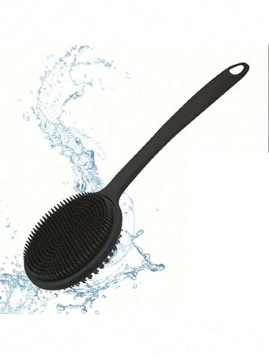 1pc Double-Sided Silicone Body Brush - Exfoliating Scrubber, Massage For Soft Skin, Cleanse Shower Back, Spa Experience - Black - View 1
