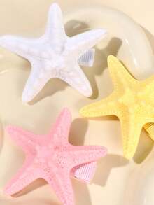 5pcs Solid Color Starfish Hair Clips Simulated Starfish Hair Bows Delicate Alligator Clips Cute Simple Barrettes Vacation Summer Beach Gift Hairpins Teens Hair Accessories - Multicolor - View 8
