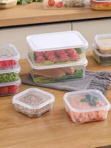 1500毫升塑料密封食品储物盒，尺寸20*14*6.5厘米，可堆叠，透明密封盒身，防漏，可重复使用，易于清洁，节省空间，适用于备餐、存放剩菜、冰箱和冷冻室收纳，是家庭厨房和食品储藏室的理想之选。 - 彩色 - 查看 8
