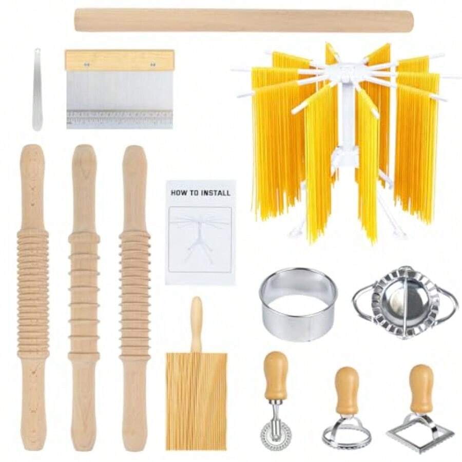 3 Ize Pata Making Tool 13Pc Wooden Pata Making Kit With 3 Ize Threaded  Pin Long  Pin Foldable Pata Drg Rack Gnocchi Board And Other Enioy Making Pata At He - Wood - View 1