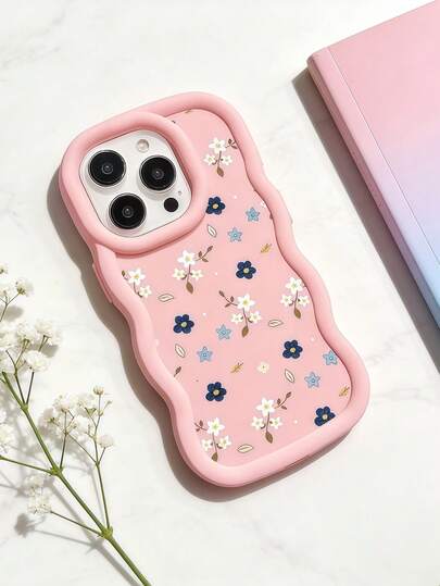 1 chiếc ốp lưng điện thoại TPU mềm màu hồng Dopamine, viền lượn sóng, họa tiết hoa xanh dễ thương, tương thích với Apple 17 Promax 17Air 17Pro 17 16 Promax 16 Plus 16 Pro 16 15Promax 15 Plus 15Pro 15 14Promax 14Plus 14 Pro 14 13Promax 13 Pro 13 12Promax 12Pro 11 Promax 11 Pro 11 XSMAX XR X/XS 7Plus 8PlusGalaxy A03 A04 A05 A06 A11