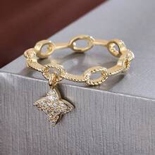 1 pieza Anillo de mujer con diseño minimalista de cadena y estrella de cuatro puntas con circonita cúbica - Multicolor - Ver 12