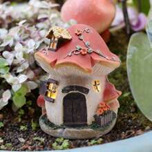 1pc Handpainted Resin Mushroom House Ornament, Home Decor, Creative Garden Yard Decoration - Mushroom House - View 3