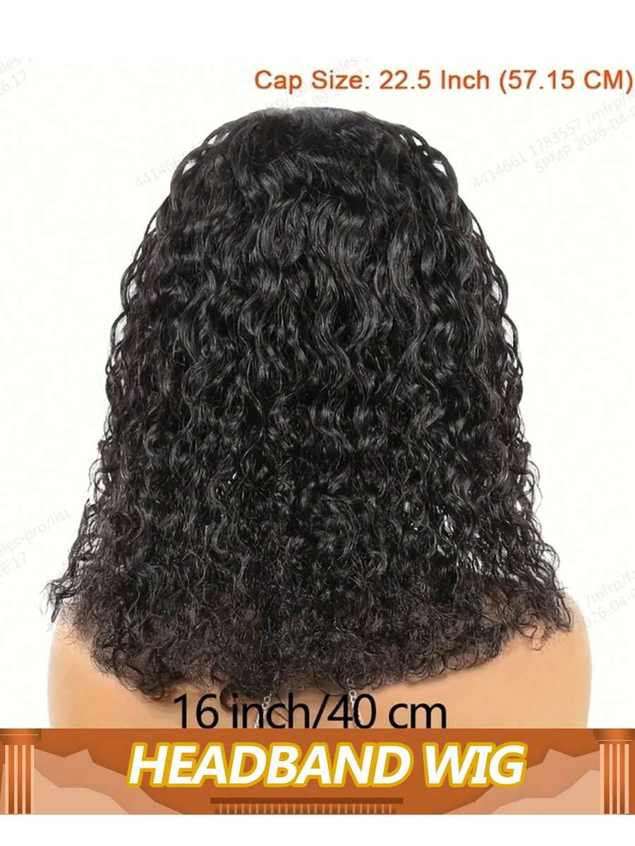 Tóc giả xoăn bồng bềnh không cần keo dán, có băng đô điều chỉnh được, kiểu tóc bob, mềm mại, dày dặn, dễ sử dụng hàng ngày, độ dày 200% (Màu đen tự nhiên) - Natural Black - Xem 1