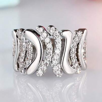 1 pieza Anillo cuadrado de lujo de mujer con circonita cúbica, adecuado para boda, compromiso, fiesta de aniversario, regalo del Día de San Valentín