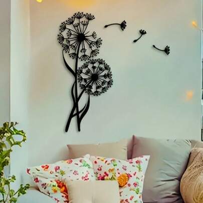 4pcs Black & White Dandelion Metal Wall Art Decor - Fairy Tale Theme, Indoor Hanging For Bedroom, Kitchen, Living Room, Iron Material, Romantic Inspired Design, Fairy Tale Decoration, Home Holiday Decor