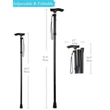 Folding Lightweight Walking Tick - Adjutable Aluminum Metal Collapible Travel Cane With Non-Lip Rub - Black - View 3