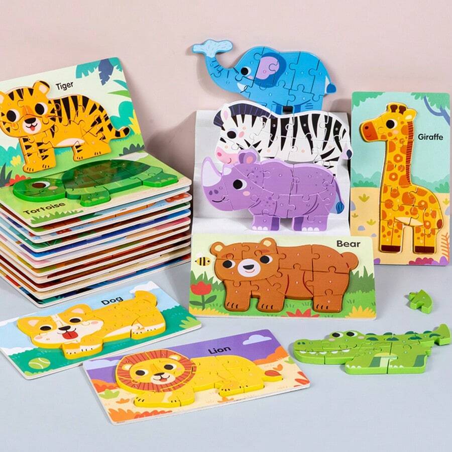 3D Wooden Animal Puzzle, Early Education Cognitive Toy Model, Assembly Toy For Children 3-6 Years Old, Gifts For Boys And Girls