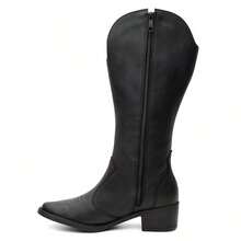 Women's Western-Style Long Boot With Embroidery, Country Style, Rodeo Style, Comfortable - Negro - Ver 5