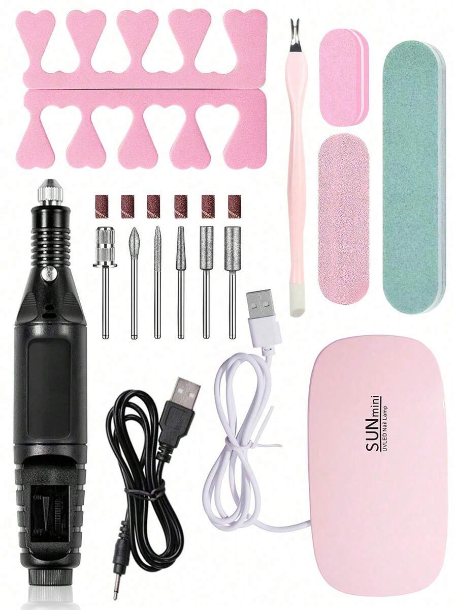 6件套LED粉色迷你美甲灯美甲烘干机UV/LED灯便携式Micro USB美甲钻 - 便携式专业抛光机，电动美甲钻套装，适用于高品质家用美甲和足疗，美甲和足疗打磨设备，专业大功率美甲抛光工具USB供电LED美甲灯 - 便携式，快速干燥美甲工具，适用于专业凝胶美甲，USB电源线家用凝胶美甲烘干灯
