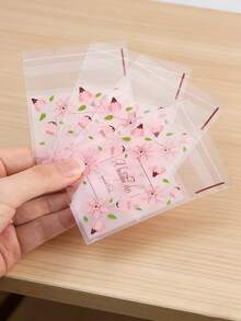 100个/包 粉色樱花自封袋，适用于珠宝、珠子、小礼品包装、自粘袋展示、饼干、糖果、零食包装、春夏礼品袋 - K - 查看 4