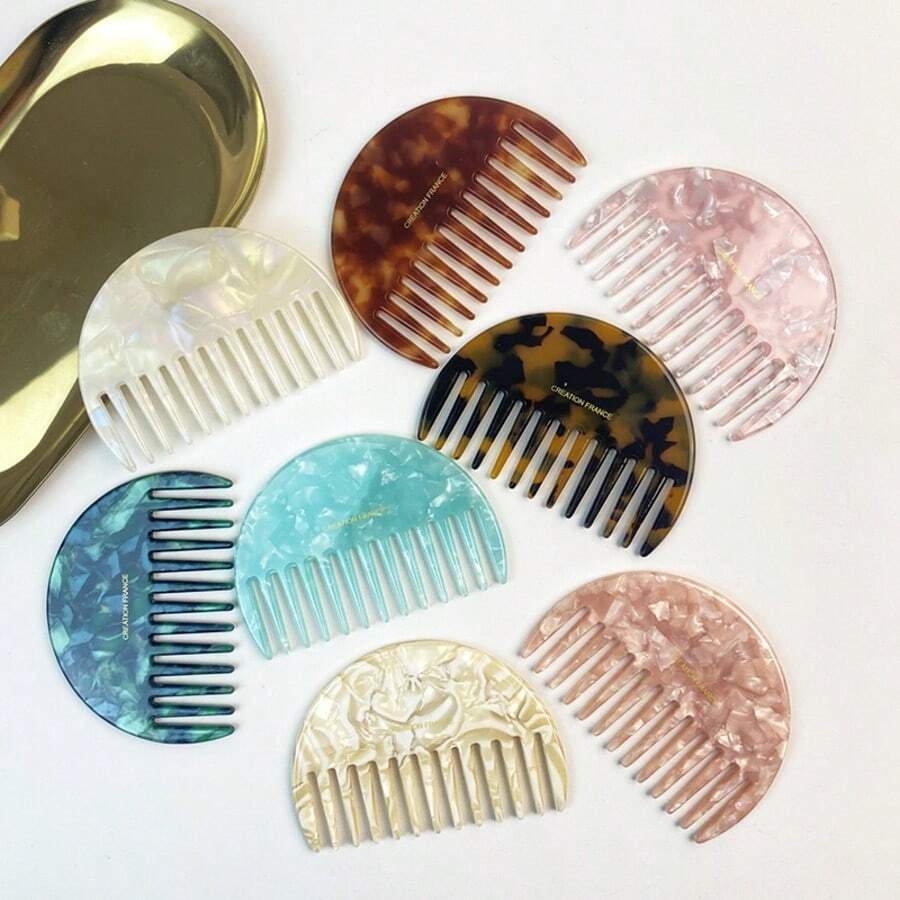 Red Same Style Acetate Geometric Hair Comb, Minimalist Korean Retro Cute Elegant Semi-Circle Hair Brush - Multicolor - View 1