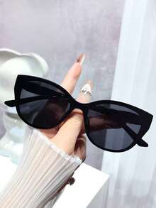 Kính râm gọng nhựa màu đen kiểu mắt mèo cổ điển unisex, phụ kiện thời trang kinh điển, chống tia UV, cần thiết cho kỳ nghỉ hè, lái xe và sử dụng hàng ngày. - màu đen - Xem 2