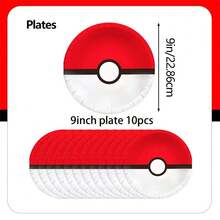 Decoraciones de fiesta con temática de Pokebola de dibujos animados autorizadas, incluye pancartas, banderas, globos y juego de vajilla desechable. Adecuado para celebraciones de cumpleaños, fiestas de graduación, eventos al aire libre. El set con temática de  incluye bolsas de regalo, pancartas, platos de 7 y 9 pulgadas, vasos, servilletas, cajas de dulces, decoraciones para pasteles y otros artículos de vajilla, perfecto para suministros de fiestas con temática de  y regalos festivos. - Multicolor - Ver 18