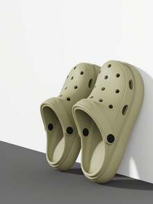 Unisex minimalistische einfarbige EVA Clogs aus einem Stück, atmungsaktiv, modische Gartenschuhe, Strand- und Lässig sandalen geeignet für Innen- und Außenbereich im Sommer - Khaki - Übersicht 5