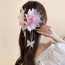 1pc Rhinestone Decor Mesh Flower Butterfly Tassel Sweet Fashion Versatile Hair Clip Valentine's Day Valentines Hair Claws Claw Clips Hair Clips Hair Jaw Clip Hair Clamps Hair Clutch Hair Catcher Clip Fall Winter Hair Accessories For Women For Vacation Outfits Woman Valentines Gift Summer - 棕色 - 查看 7