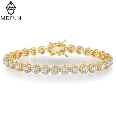MDFUN 1 Piece 18K Gold Plated 5mm Round Cubic Zirconia Men's Tennis Bracelet, 6.5-8.5 Inches