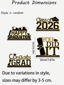 4件套2026毕业典礼装饰品，黑色毕业标志支架，2026毕业派对用品，适用于毕业派对、办公桌、教室装饰、桌面摆件和节日装饰 - 多色2 - 查看 7