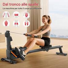 Bakaji Folding Rowing Machine With 8 Resistance Levels And Space-Saving Folding And Moving System With Ergonomic Wheels, Silent Rowing Machine For Home Gym Fitness For Cardio - Black - View 7