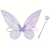 2 piezas Elegante set de alas de mariposa arcoíris para cosplay, alas de hada ángel con varita mágica de estrella, accesorios de disfraz encantadores para escenario, festival y fiesta - Multicolor - Ver 12